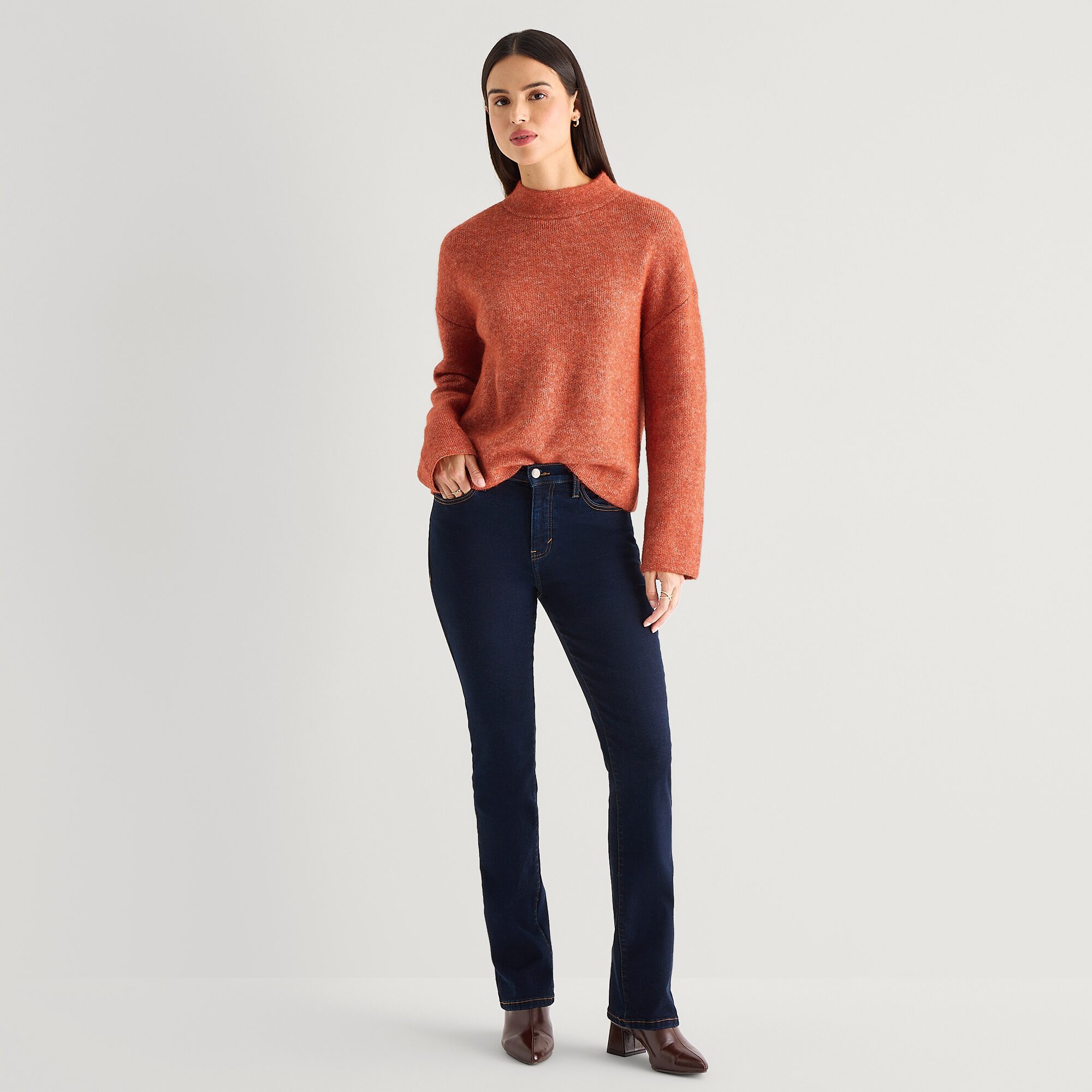 Worthington Womens Mock Neck Long Sleeve Pullover Sweater