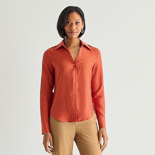 Worthington Womens Long Sleeve Slim Fit Blouse In Orange