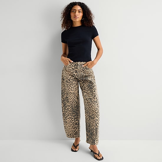A.N.A Animal Print Womens Mid Rise Barrel Jean