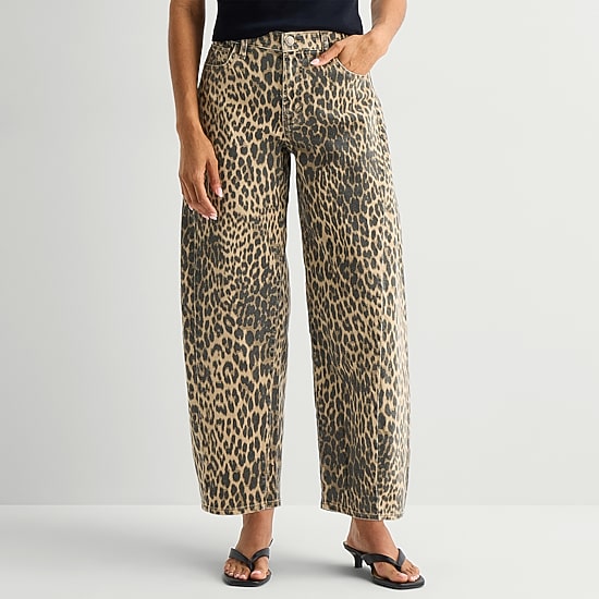 A.N.A Animal Print Womens Mid Rise Barrel Jean