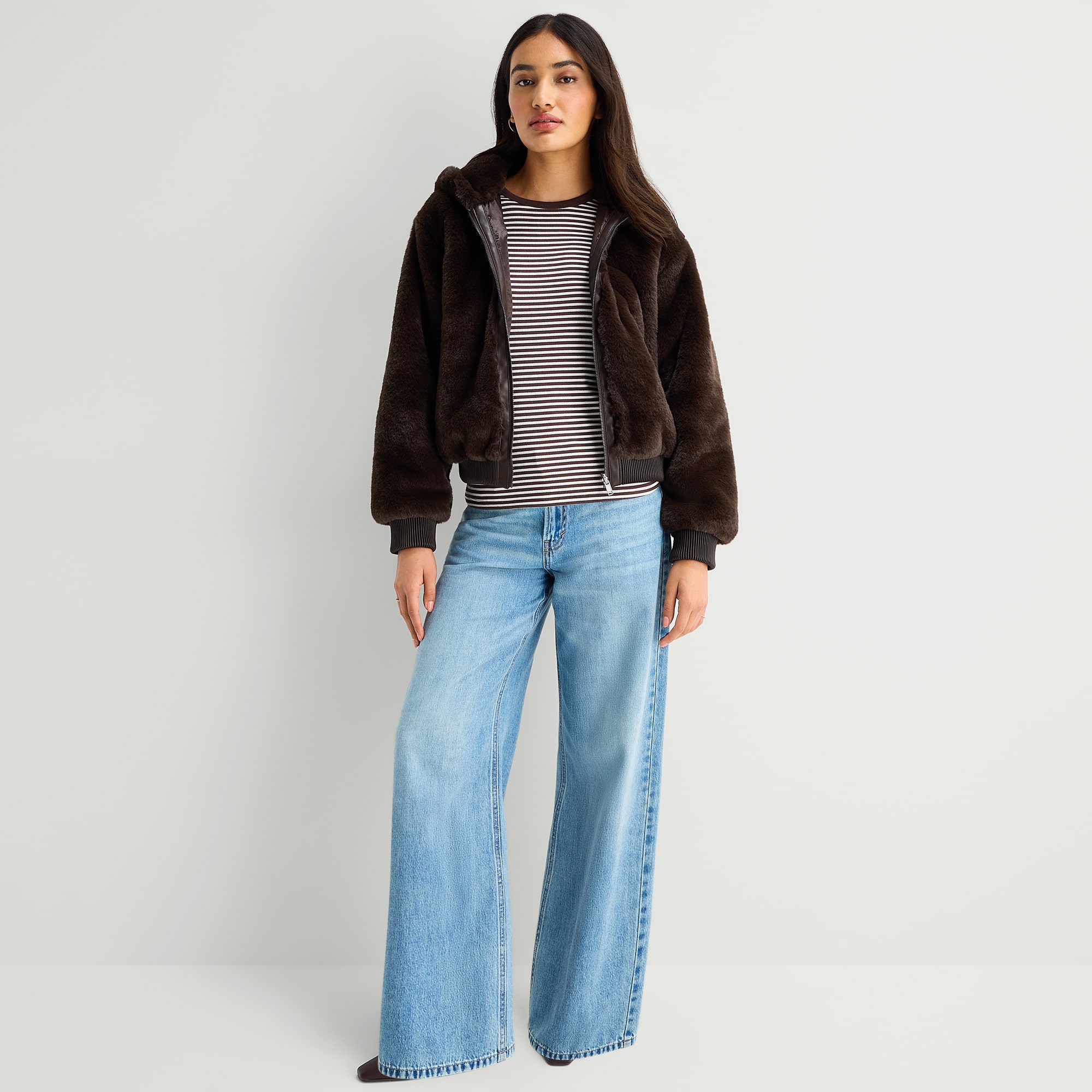 A.N.A Womens Faux Fur Hooded Midweight Coat