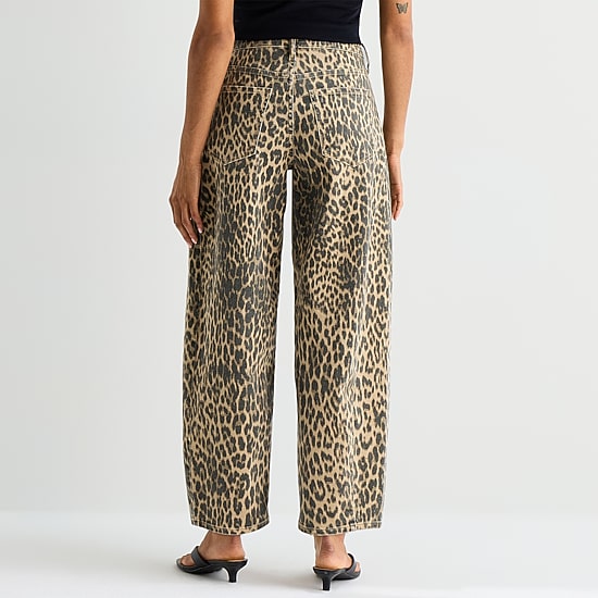 A.N.A Animal Print Womens Mid Rise Barrel Jean
