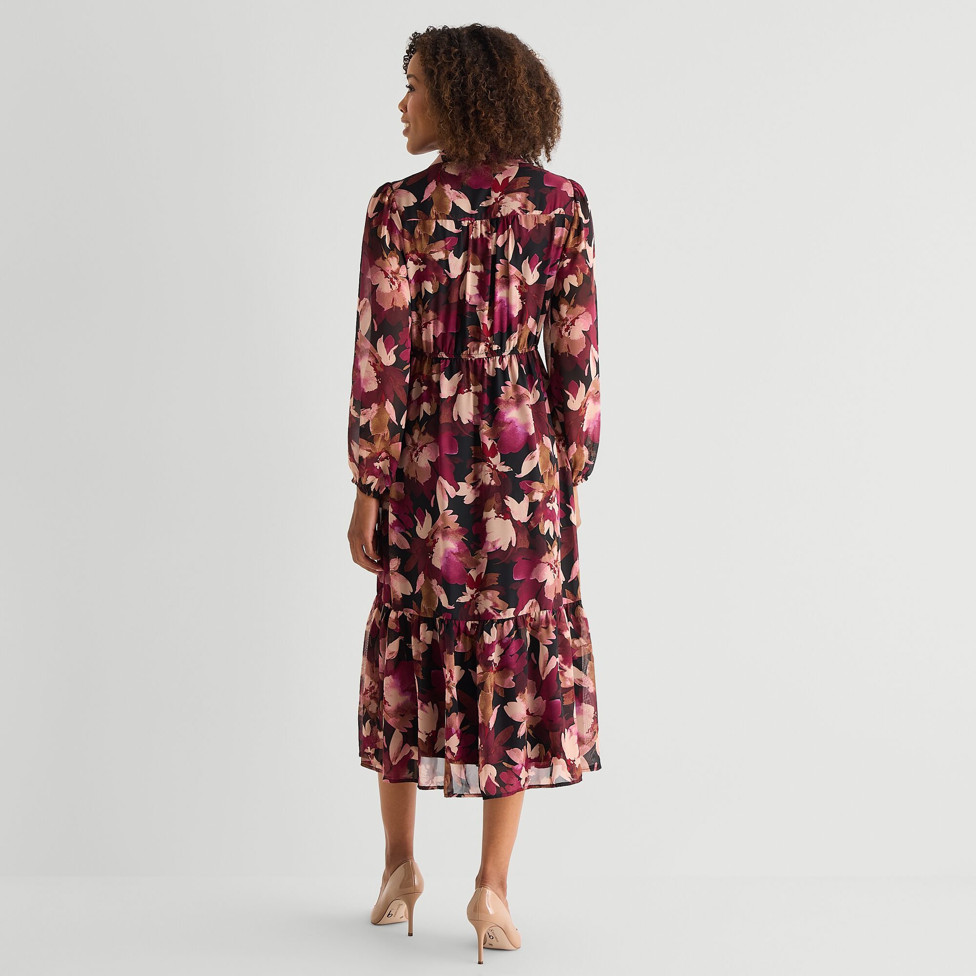 Sandra Darren Womens Long Sleeve Midi Floral Shirt Dress