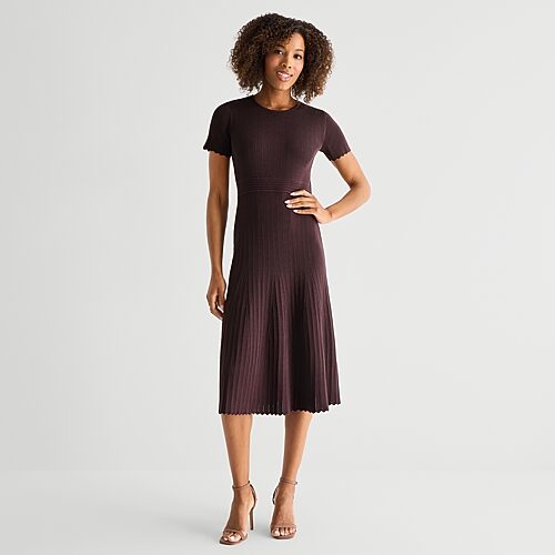 Msk Womens Short Sleeve Midi Sweater Dress In Brown