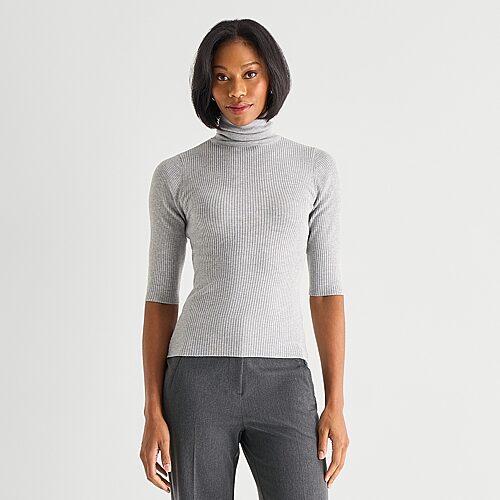 Worthington Womens Turtleneck Elbow Sleeve Pullover Sweater In Gray