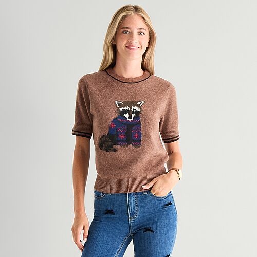 St. John's Bay Womens Crew Neck Short Sleeve Pullover Sweater In Brown