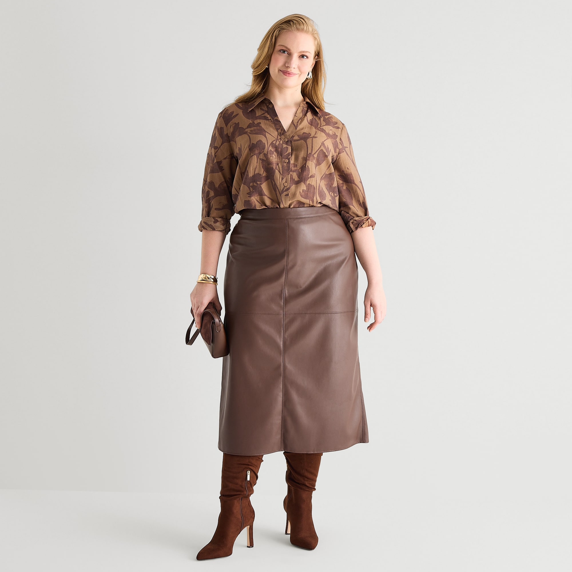 Worthington Womens Plus Midi Faux Leather Pencil Skirt
