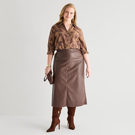 まゆの　ブラウン38 Worthington Womens Midi Faux Leather Pencil Skirt, Color: Pure