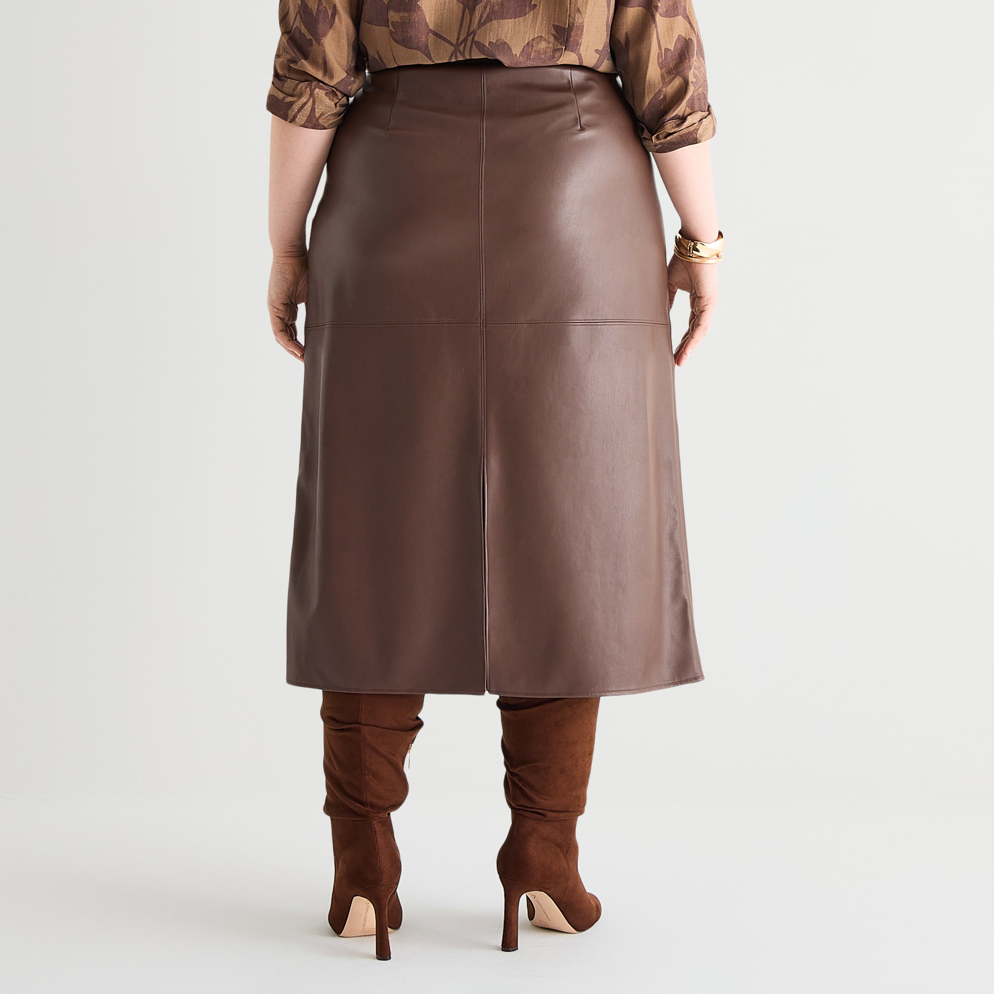 Worthington Womens Plus Midi Faux Leather Pencil Skirt