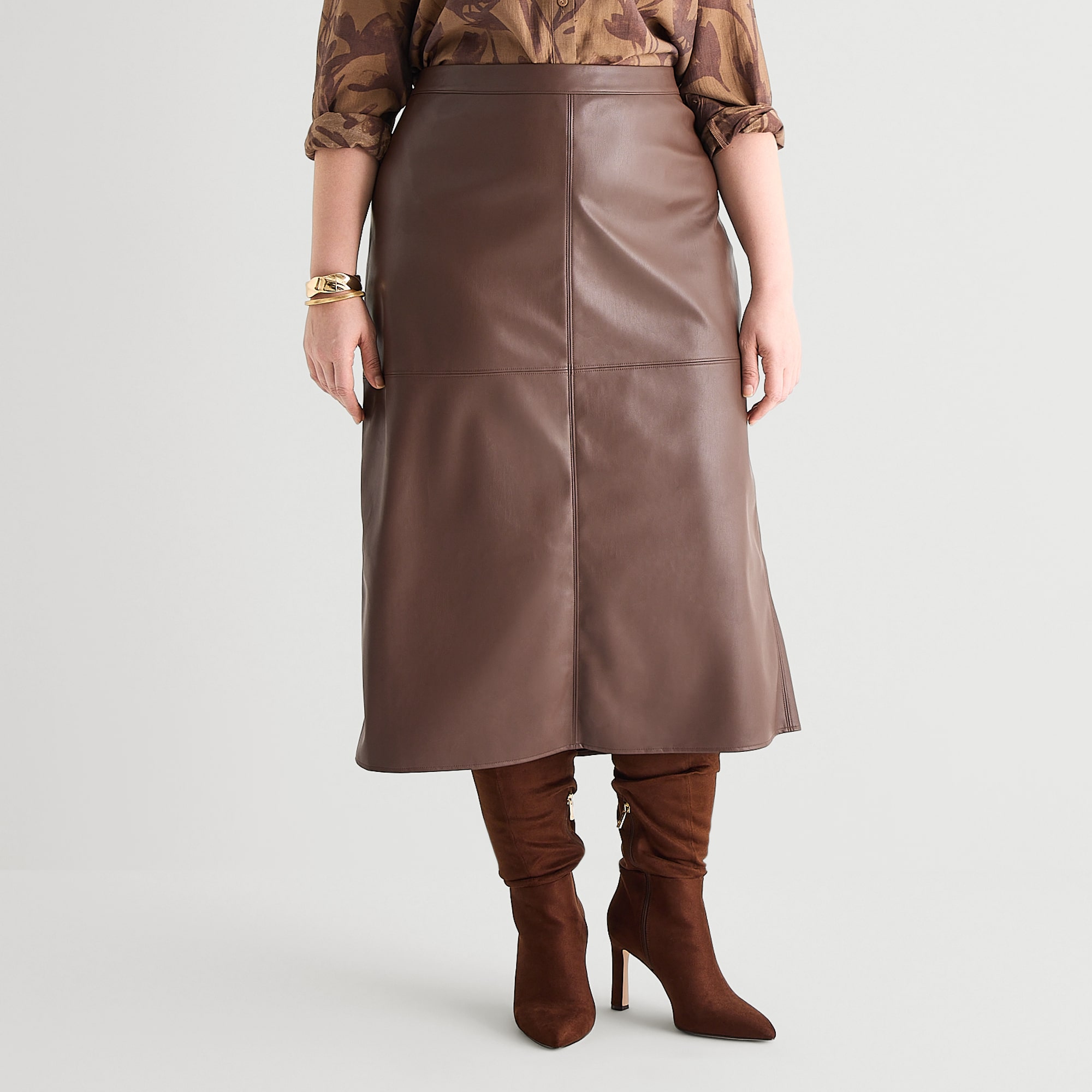 Worthington Womens Plus Midi Faux Leather Pencil Skirt