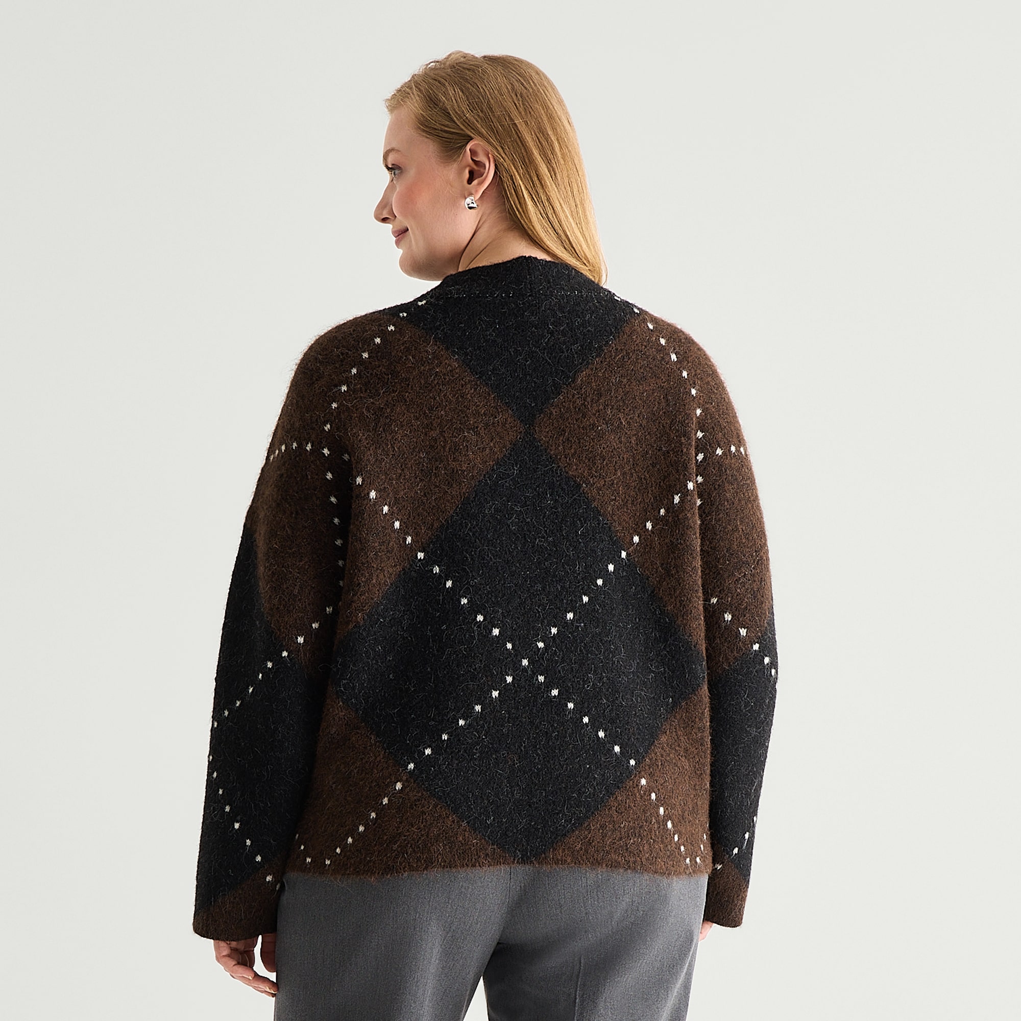Worthington Plus Womens Mock Neck Long Sleeve Argyle Pullover Sweater