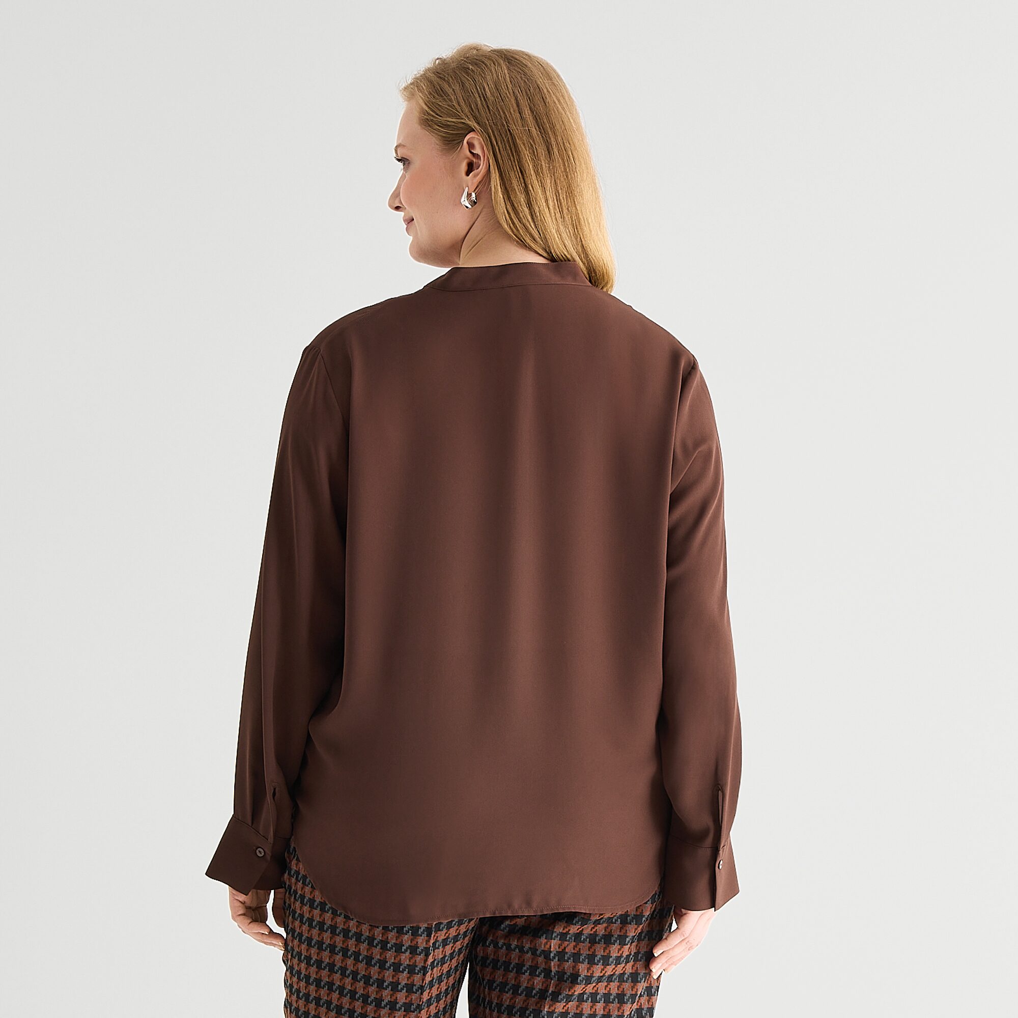 Worthington Womens Plus Henley Neck Long Sleeve Blouse