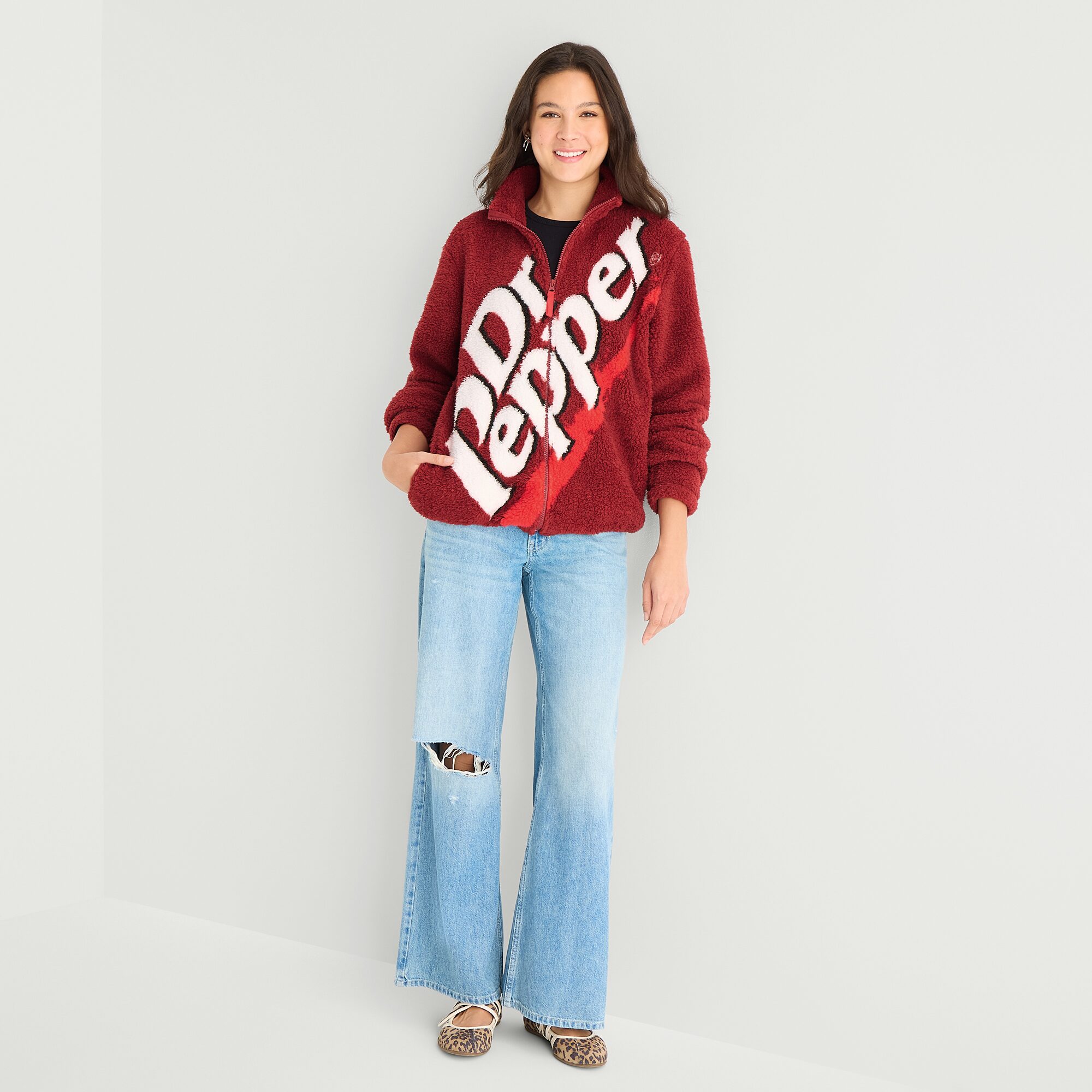 Dr Pepper Sherpa Jacket Womens Juniors Heavyweight Teddy