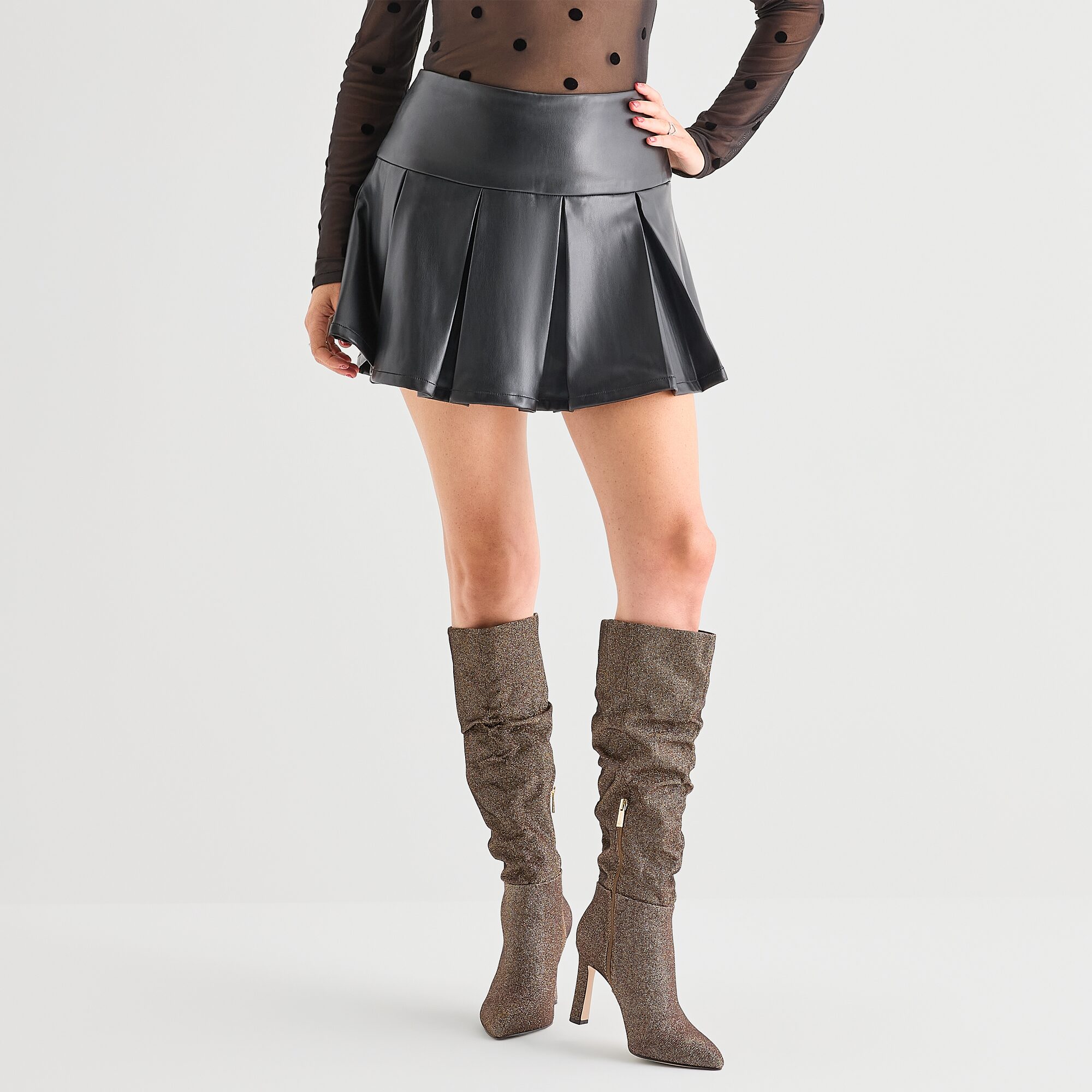 Grayson Threads, The Label Womens Mid Rise Mini Faux Leather A-Line Skirt
