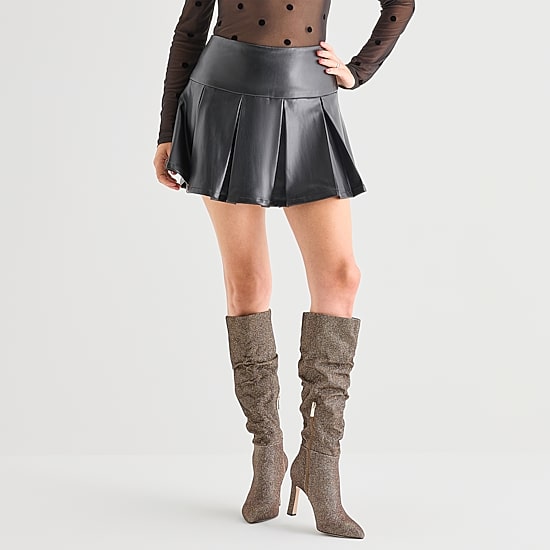 Jingle Ball Womens Mid Rise Mini Faux Leather A-Line Skirt