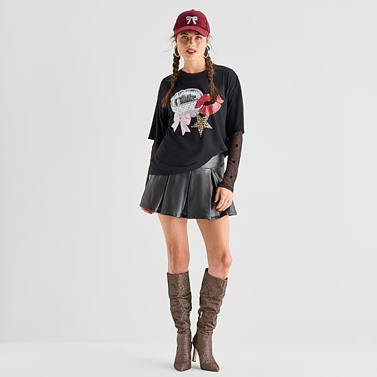 Jingle Ball Womens Mid Rise Mini Faux Leather A-Line Skirt