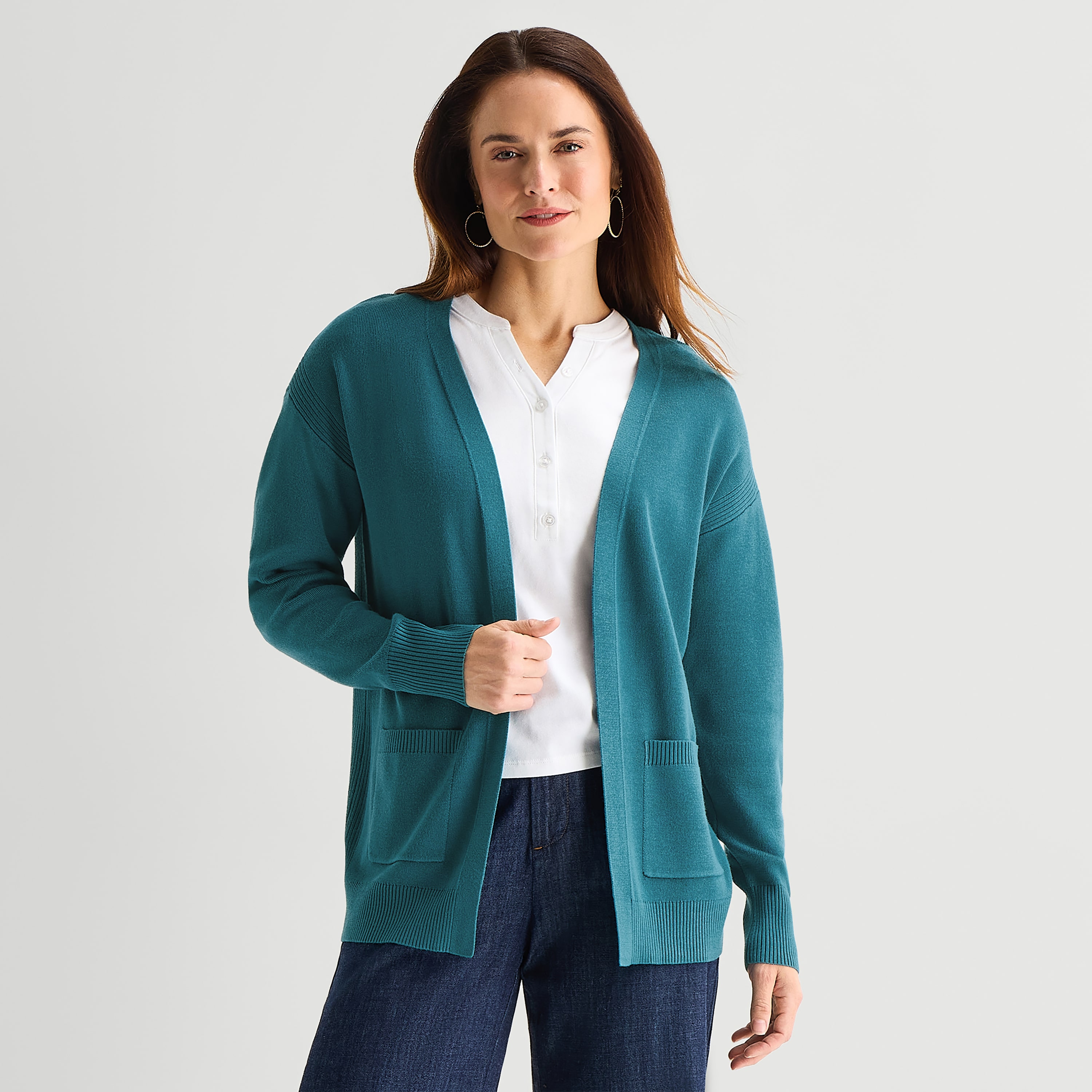Liz Claiborne Womens V Neck Long Sleeve Open Front Tall Cardigan