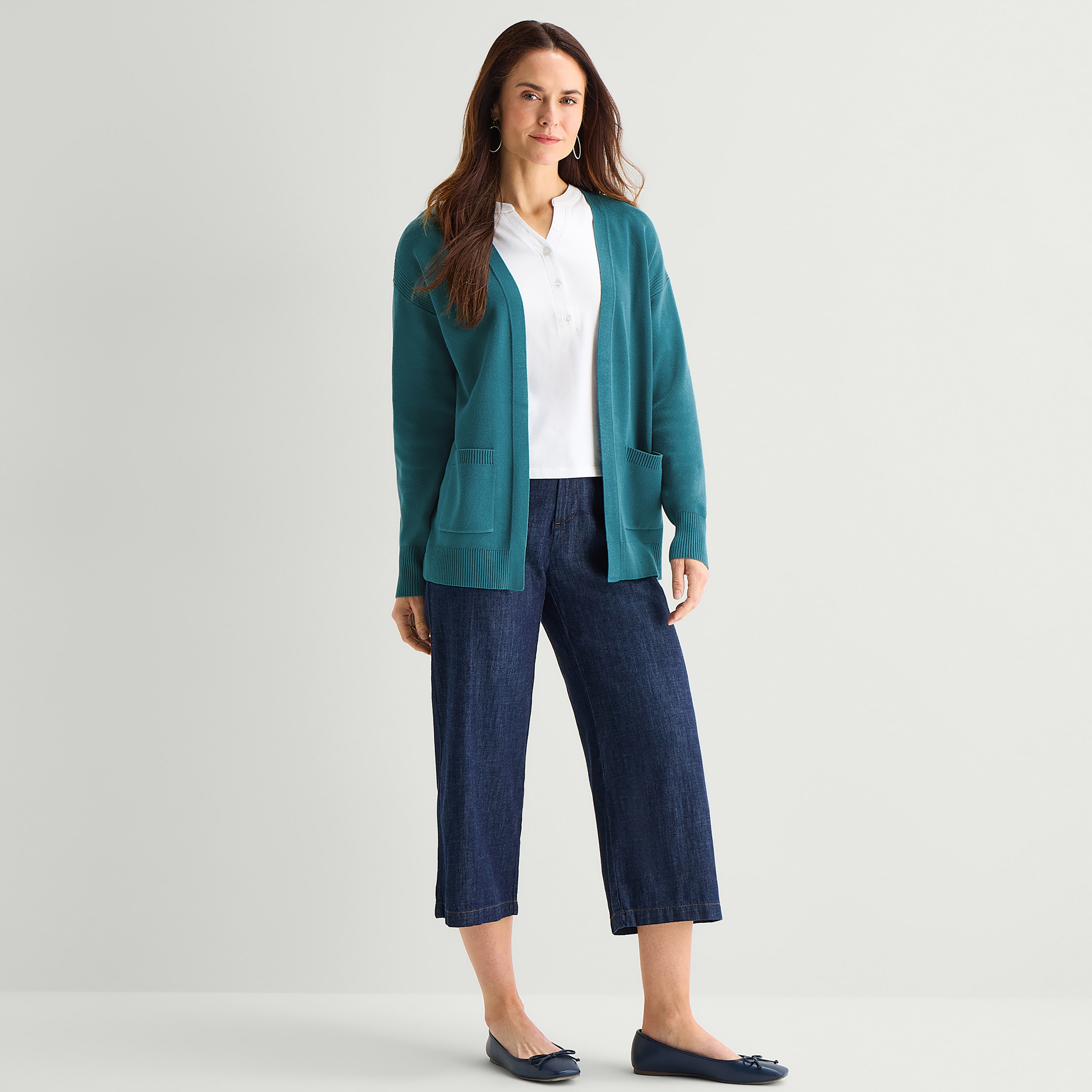 Liz Claiborne Womens V Neck Long Sleeve Open Front Tall Cardigan