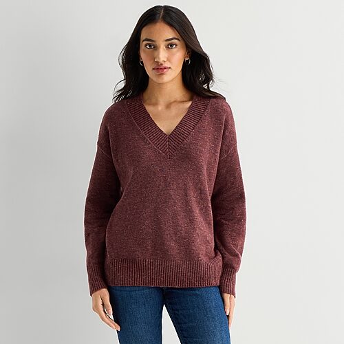 Ana Tall Womens V Neck Long Sleeve Pullover Sweater In Red