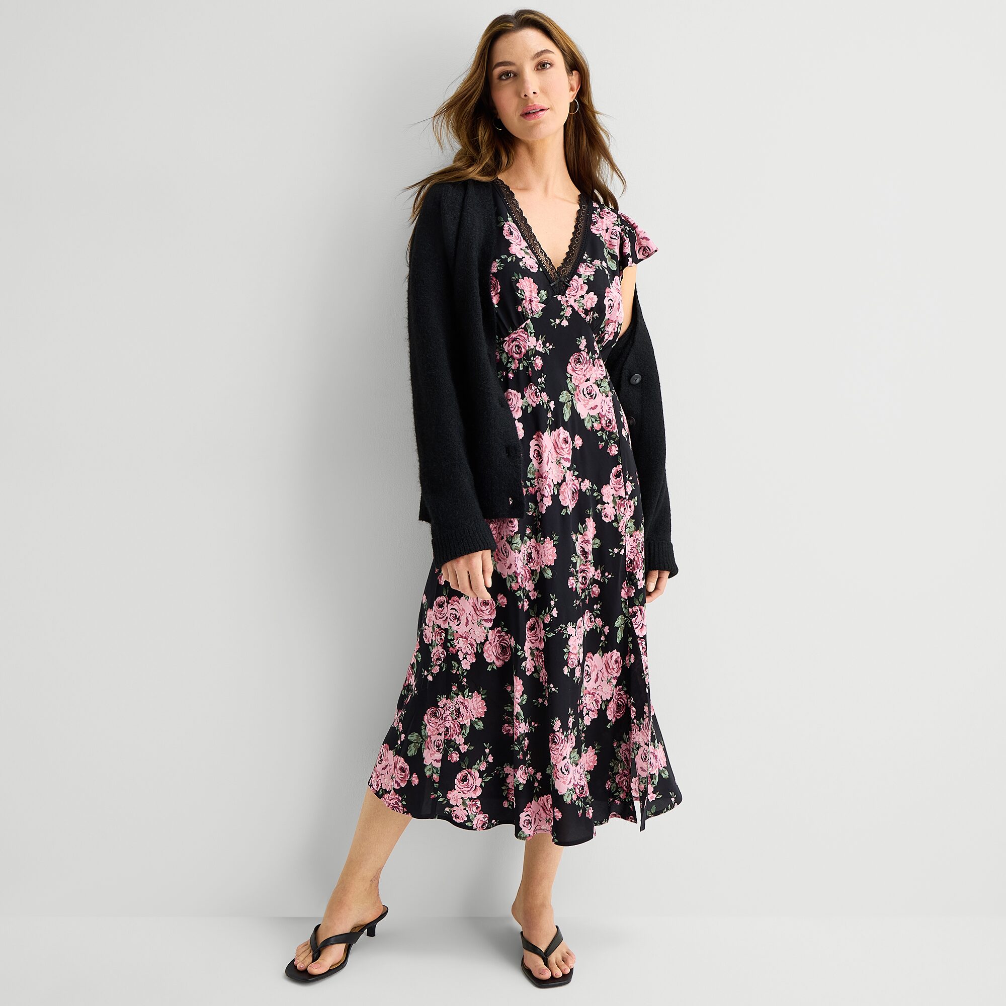 A.N.A Womens V Neck Long Sleeve Button Tall Cardigan
