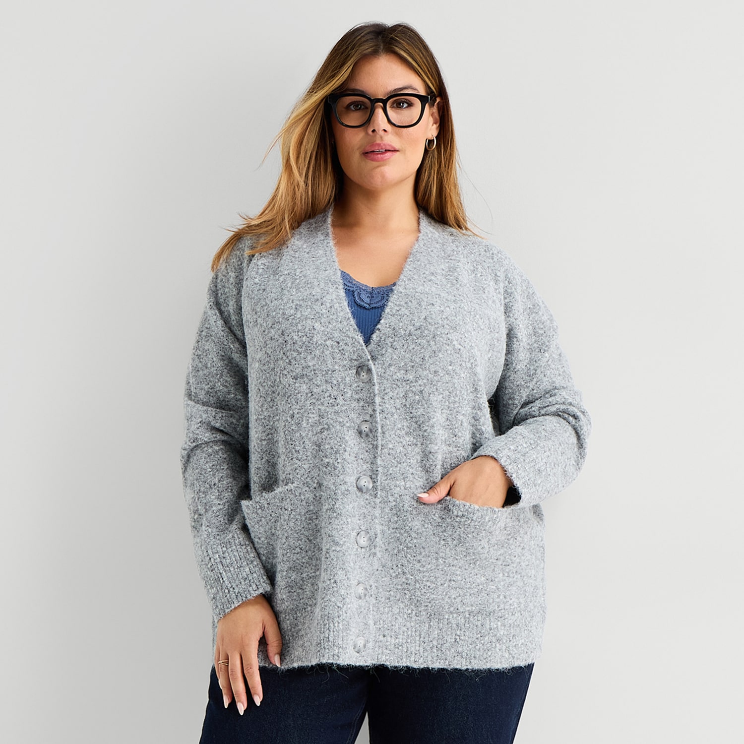 A.N.A Oversized Boyfriend Womens V Neck Long Sleeve Button Plus Cardigan