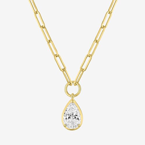 Diamond Addiction (G-H / Si2-I1) Womens 2 CT. T.W. Lab Grown White Diamond 10K Gold Pear 18 Inch Pendant Necklace, One Size, Yellow