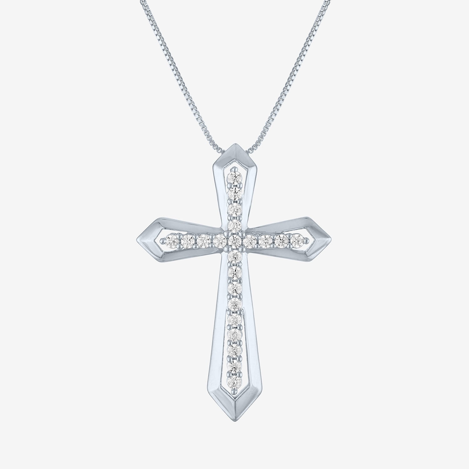 Religious Jewelry (G-H / Si1-Si2) Womens 1/3 CT. T.W. Lab Grown White Diamond Pure Silver Over Brass Cross 18 Inch Pendant Necklace
