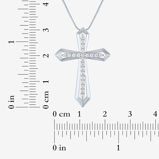 Religious Jewelry (G-H / Si1-Si2) Womens 1/3 CT. T.W. Lab Grown White Diamond Pure Silver Over Brass Cross 18 Inch Pendant Necklace