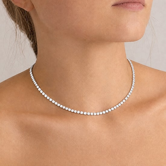 (G-H / Vs1-Vs2) Womens White Diamond Sterling Silver 17 Inch Tennis Necklace