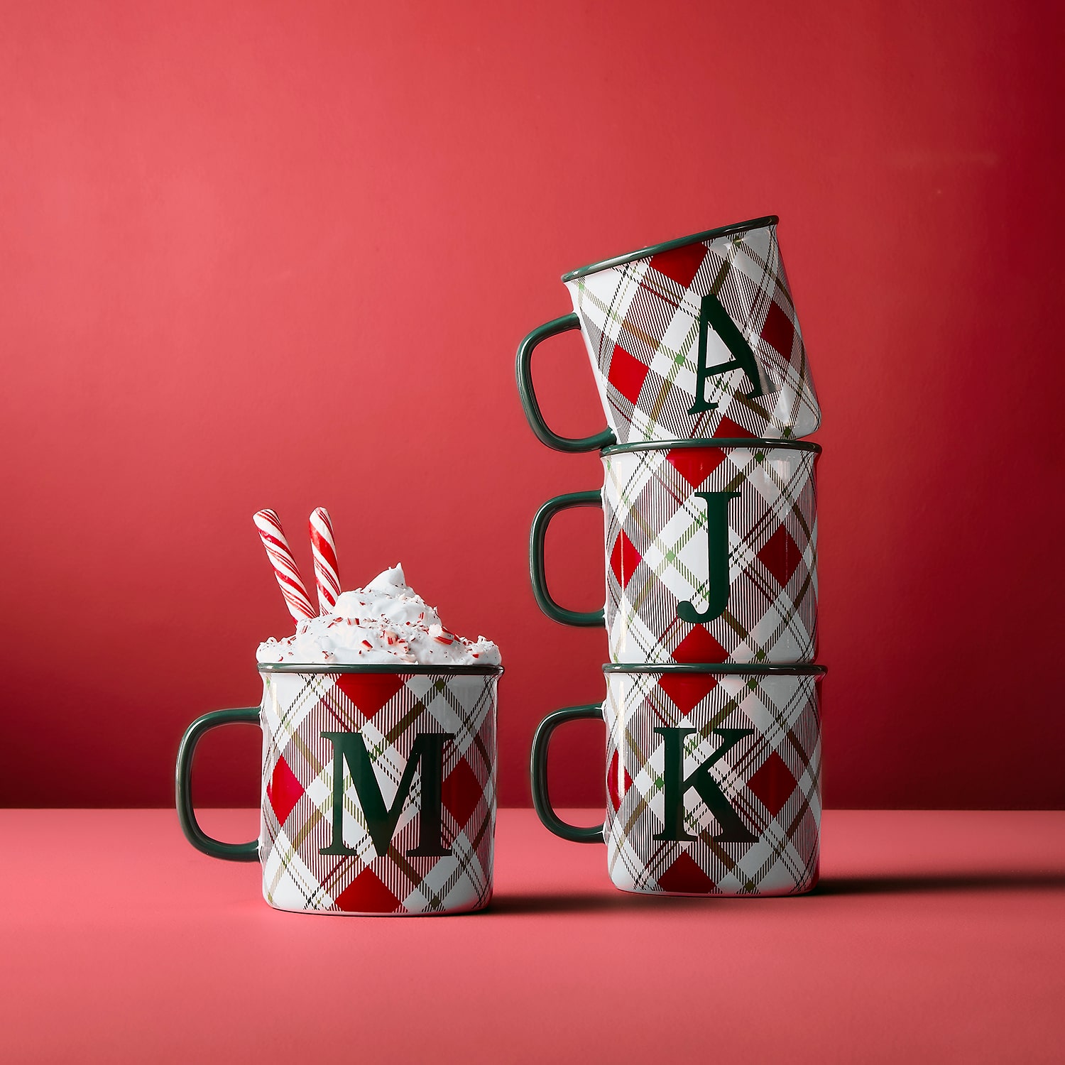 North Pole Trading Co. Plaid Monogram Holiday Coffee Mug