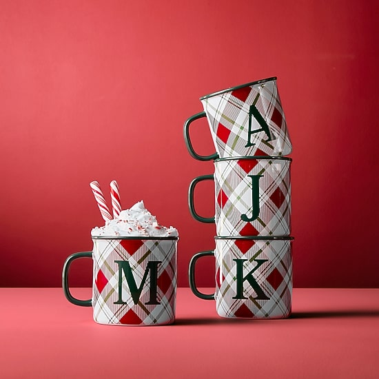 North Pole Trading Co. Plaid Monogram Holiday Coffee Mug