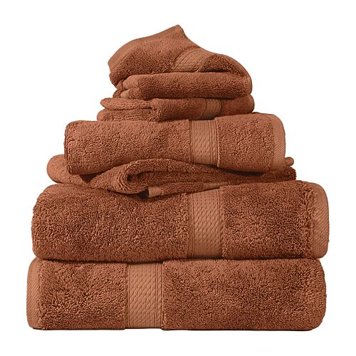 SUPERIOR Madeline Collection | Plush Egyptian Cotton 6-pc. Quick Dry Solid Bath Towel Set, One Size, Orange