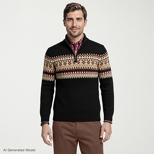 Izod Fair Isle Mens Long Sleeve Pullover Sweater In Multi