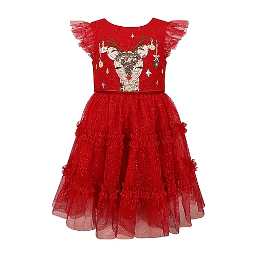 Lilt Little & Big Kid Girls Flutter Short Sleeve Tutu Dress In Red