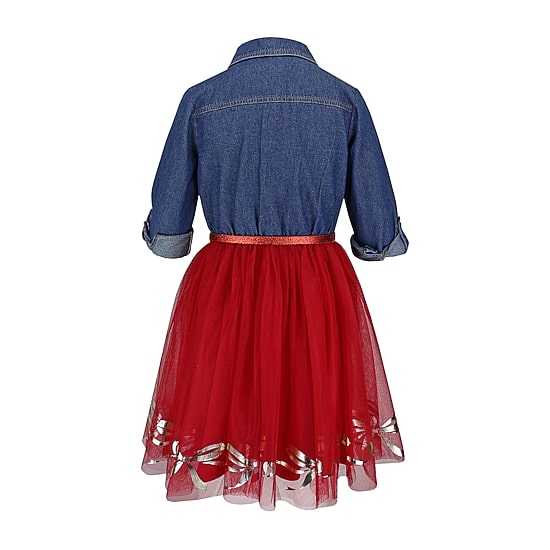Lilt Little & Big Kid Girls Roll Tab 3/4 Sleeve Shirt Dress