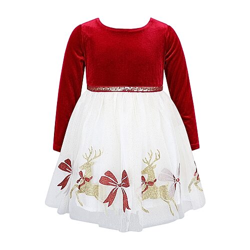 Lilt Baby Girls Long Sleeve Velvet A-line Dress In Red