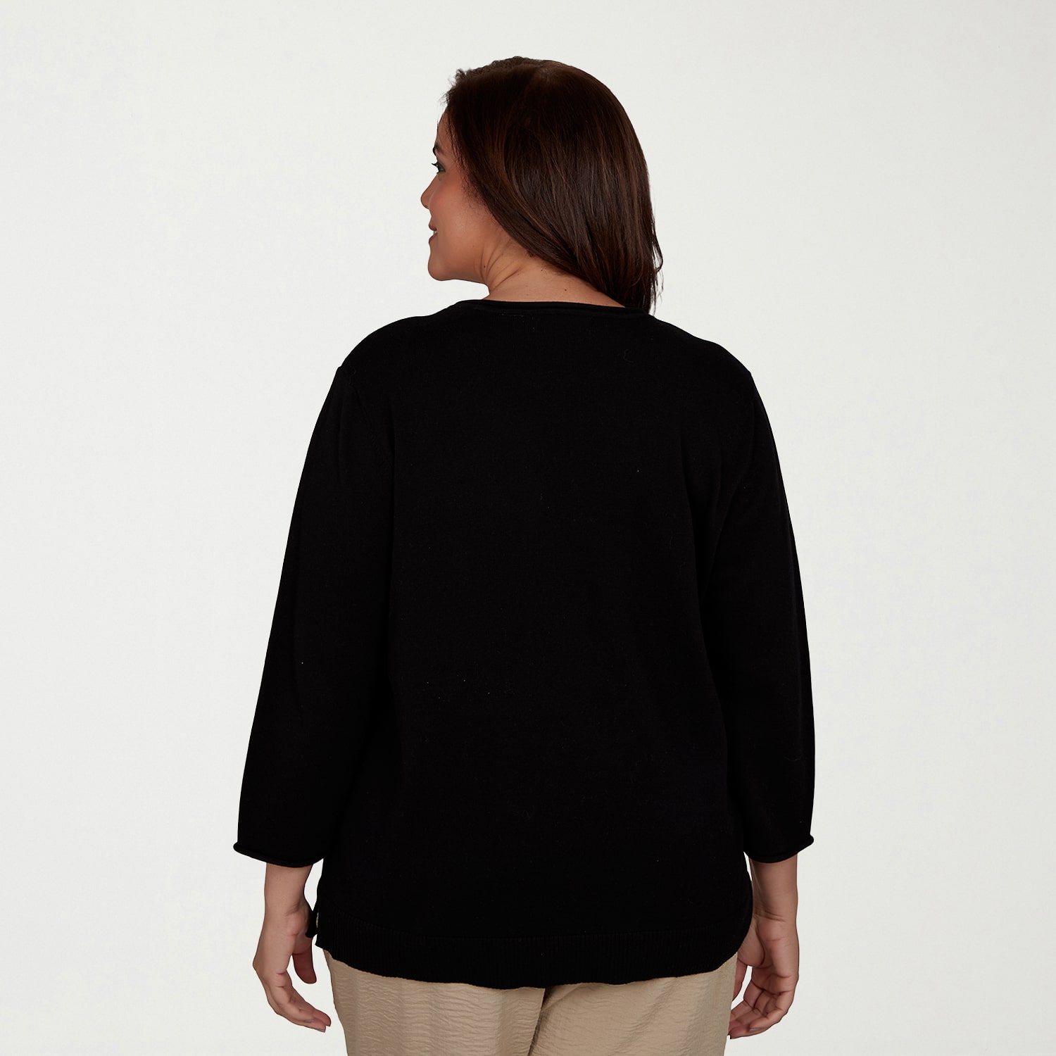 Alfred Dunner Plus Travel Advisory Womens Crew Neck 3/4 Sleeve Pullover Sweater