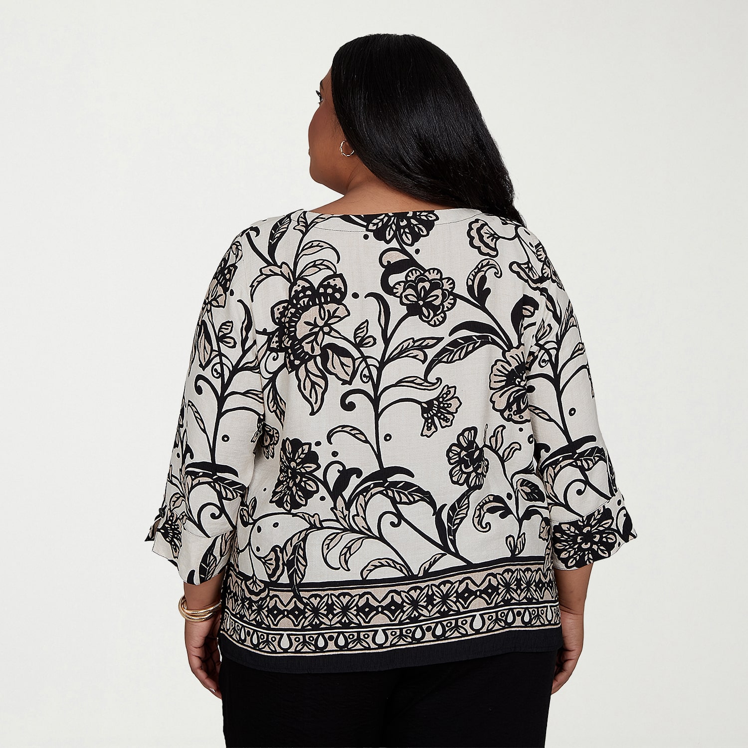 Alfred Dunner Travel Advisory Womens Plus 3/4 Sleeve T-Shirt