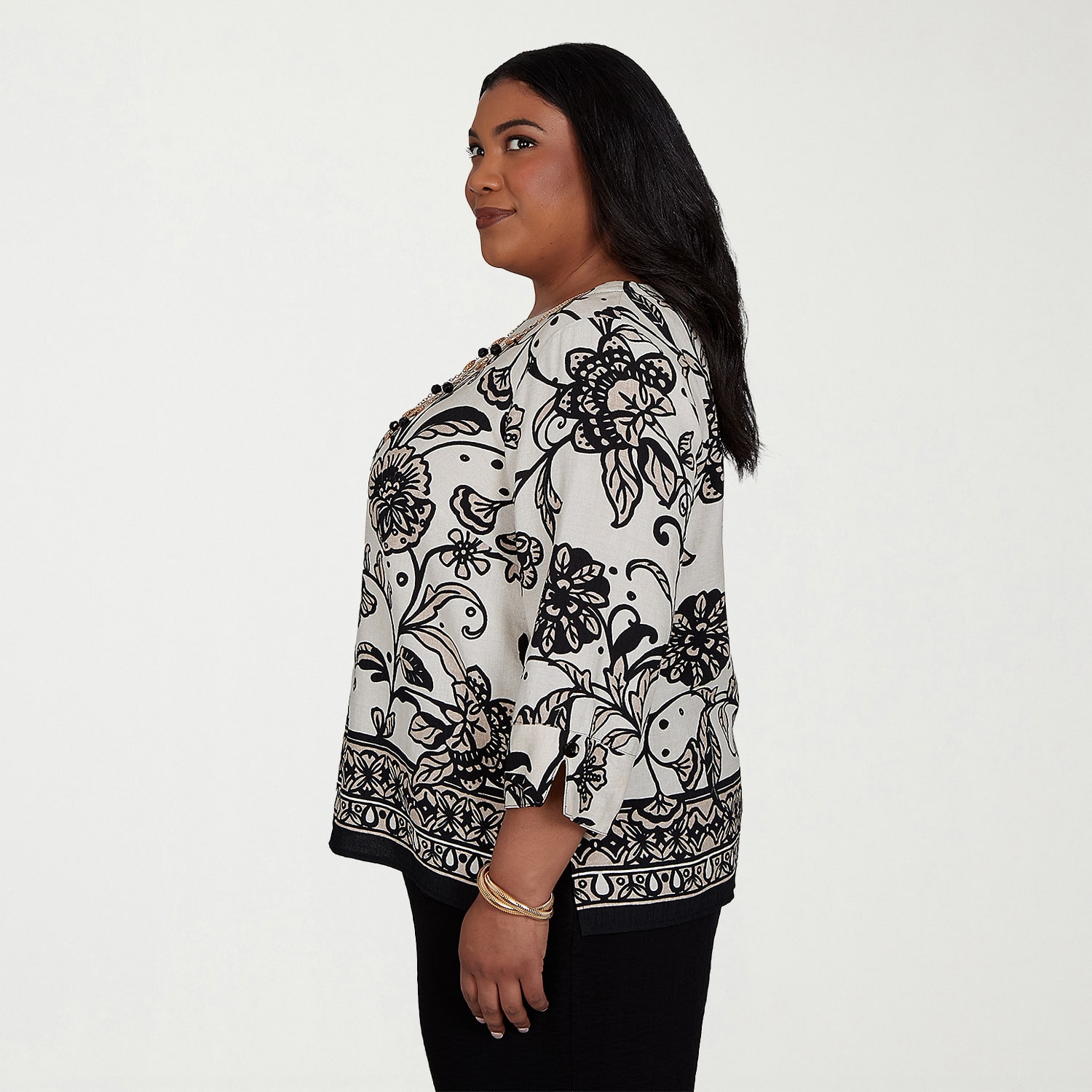 Alfred Dunner Travel Advisory Womens Plus 3/4 Sleeve T-Shirt
