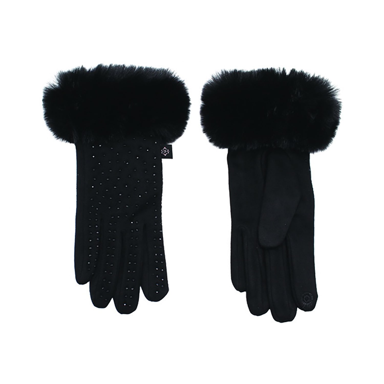 Nanette Lepore Touch Tech  With Plush Faux Fur Cuff And Rhinestones Gloves