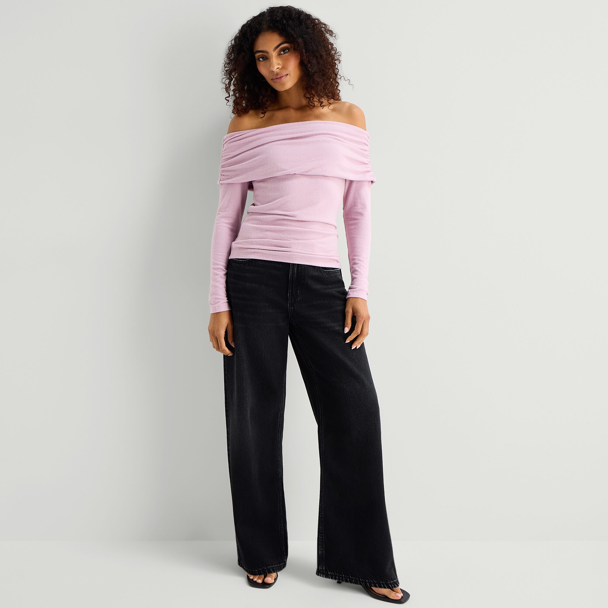 A.N.A Off The Shoulder Womens Asymmetrical Neck Long Sleeve T-Shirt