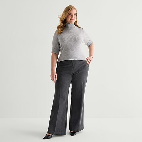 Worthington Plus Womens Fit And Flare Pant In Gray