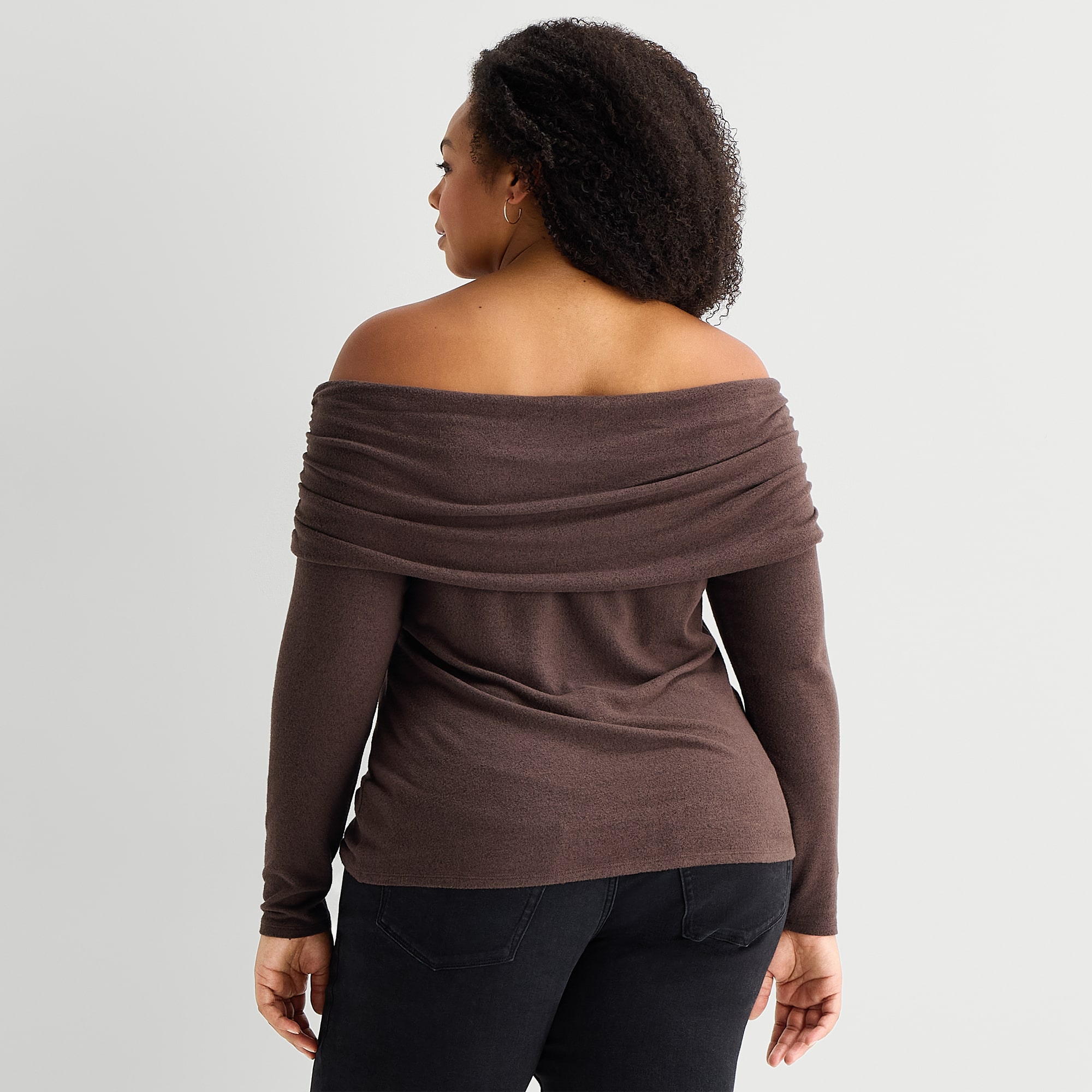 A.N.A Womens Plus Asymmetrical Neck Long Sleeve T-Shirt