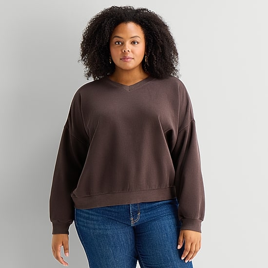 A.N.A Womens Plus V Neck Long Sleeve Sweatshirt