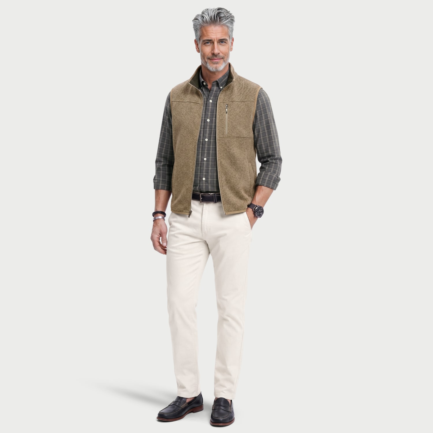 IZOD Houndstooth Stripe Fleece Mens Lightweight Vest