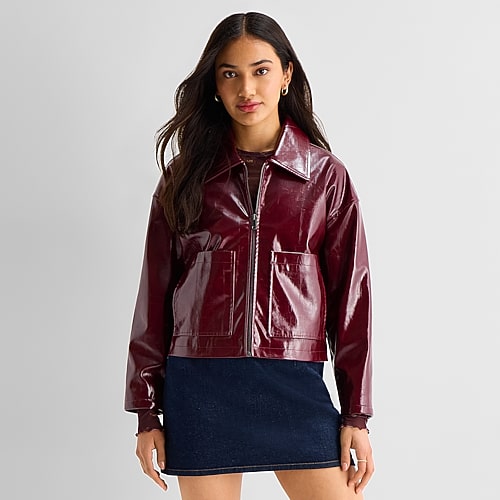Ana Womens Faux Leather Lightweight Jacket In Red