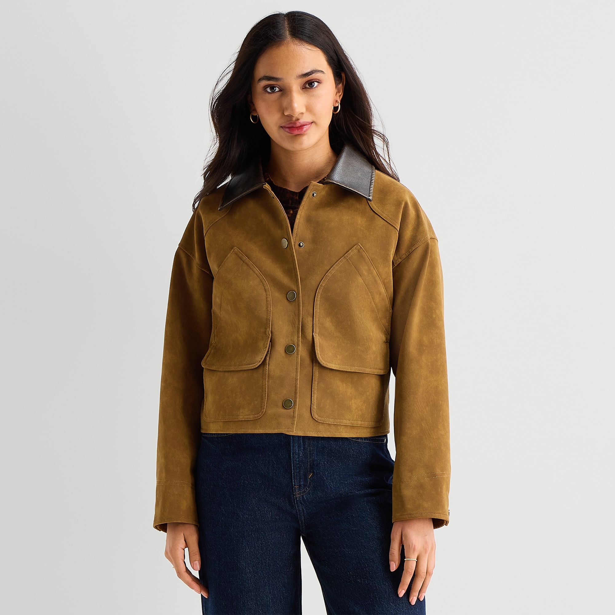 A.N.A Womens Faux Leather Lightweight Field Jacket