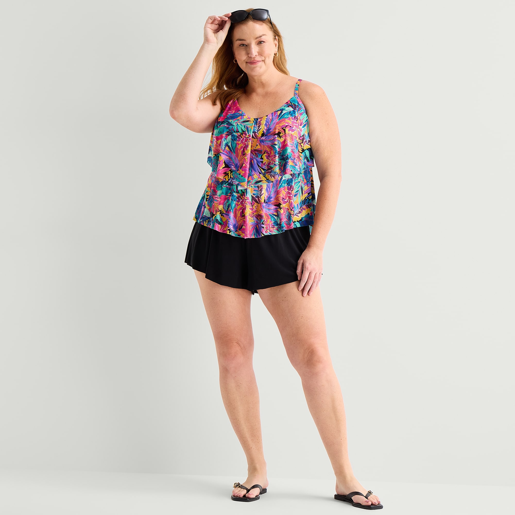 Trimshaper Womens Leaf Plus Tankini Swimsuit Top