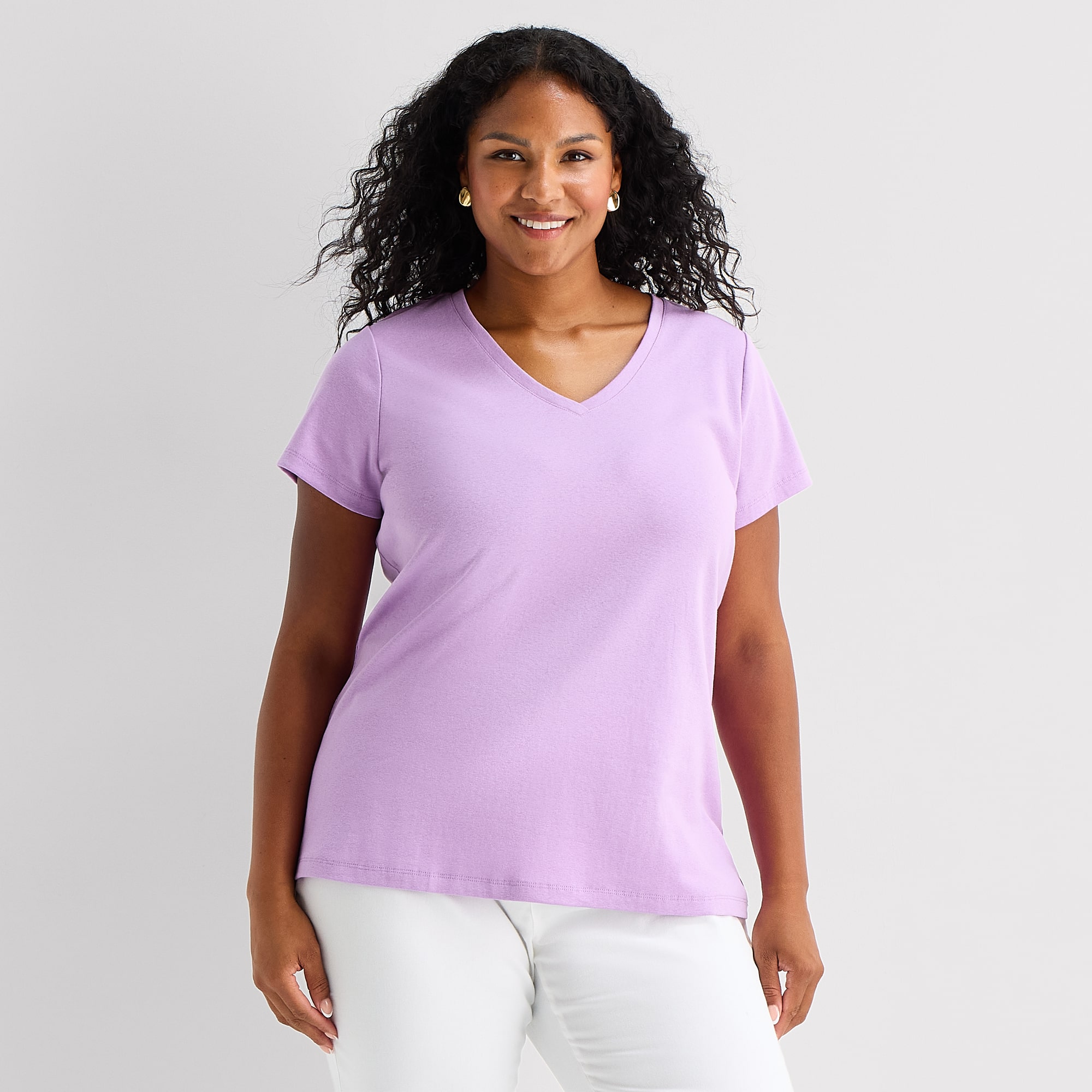 St. John's Bay Womens Plus V Neck Short Sleeve T-Shirt