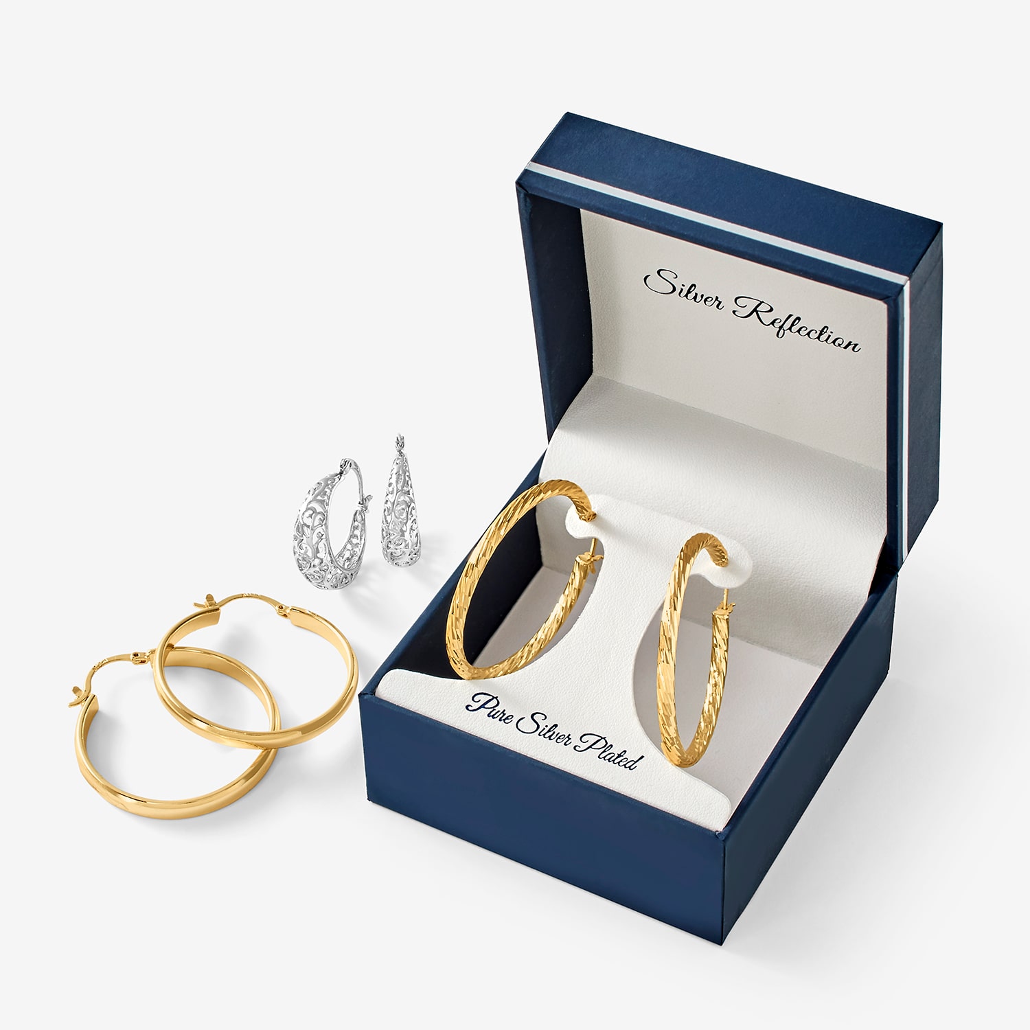 Silver Reflections Womens 24K Gold Over Brass 40mm Hoop Earrings
